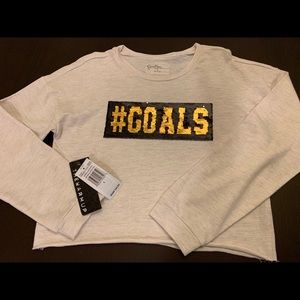 New! girl’s sweatshirt #goals #squad, oat, size girl's large